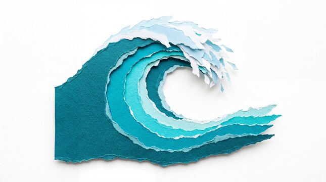 Blue ocean wave paper cut style illustration