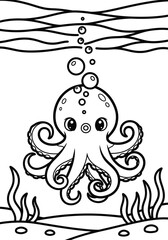 Obraz premium Black and white octopus illustration with bubbles