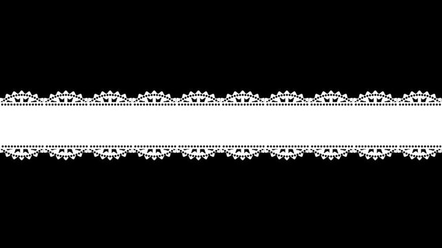 White Lace Ribbon Center Banner Motion Background on Black Looped Video
