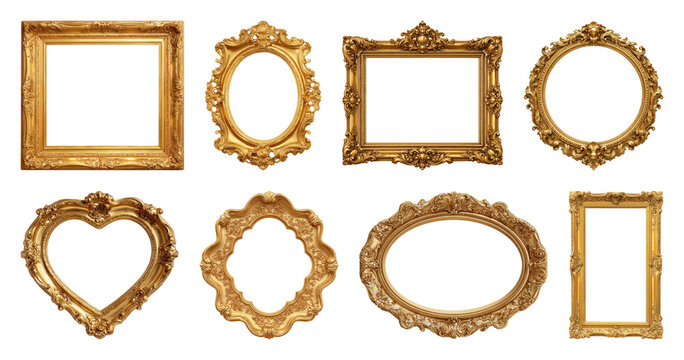 PNG Elegant ornate gold frames collection on transparent background