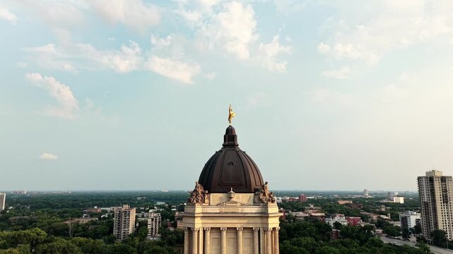 Majestic Aerial View of Manitoba Legislative Building and Golden Boy