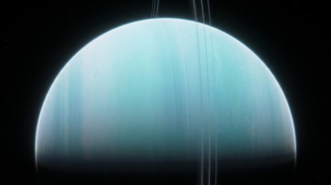 Close Up View of Gas Giant Planet Uranus Ring System in Space