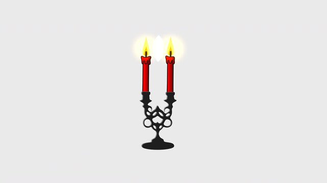 Antique Black Double Fist Brass Knuckles Candlestick with Burning Red Candles and Warm Glow, Vector Cartoon Illustration, Isolated on Alpha Channel Transparent Background, Gothic Candle Holder for Hal