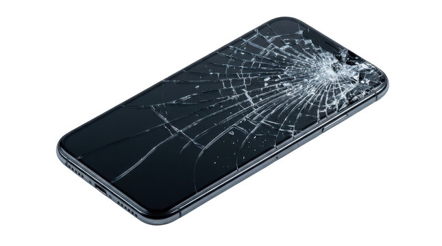 Smartphone with a shattered screen isolated on transparent background