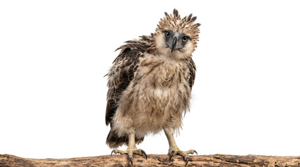 Obraz premium Philippine Eagle with fluffy developing feathers, realistic juvenile appearance, curious expression, isolated white background
