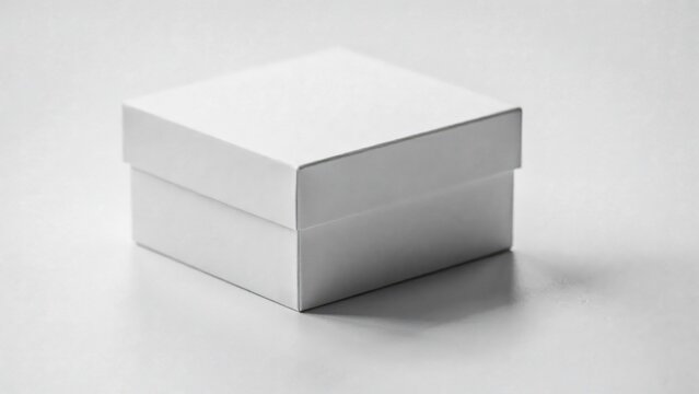 A blank white square box with a lid, isolated on white background.