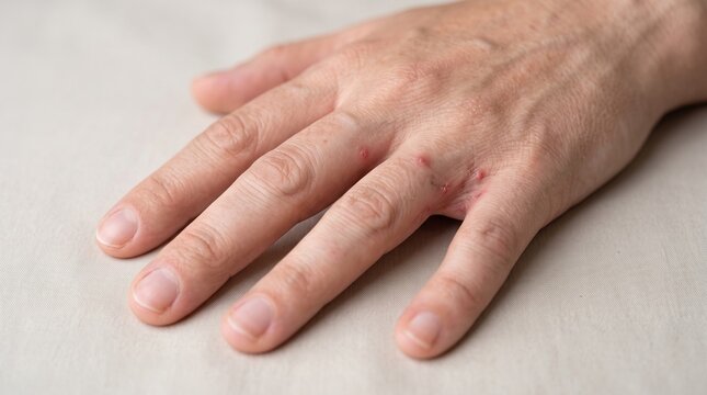 Early Scabies Rash Between Fingers Close Up Healthcare Awareness Concept