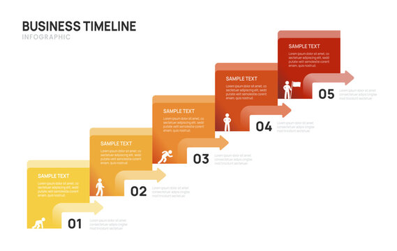 Business step timeline infographic arrow template. Modern milestone element timeline diagram 5 steps, vector infographics.