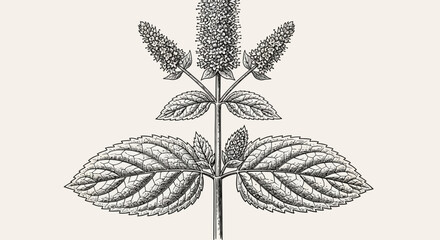 Vintage botanical mint plant illustration, antique peppermint sketch with leaves and flowers, hand drawn herbal vector for organic tea packaging © Alien