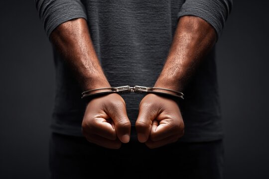 hands in handcuffs on dark background