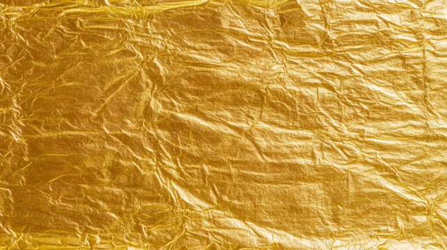 Crumpled Gold Foil Texture Background with Wrinkled Metallic Surface
