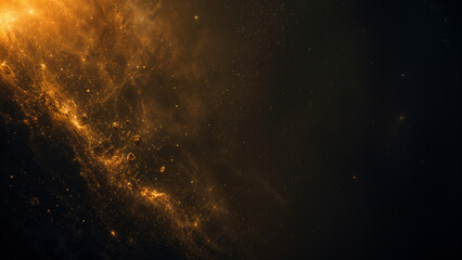 Fototapeta premium A cosmic scene shows clouds of golden gas swirling in space. Stars shine in the distance, creating a striking sight. This cosmic display reflects the beauty of the universe