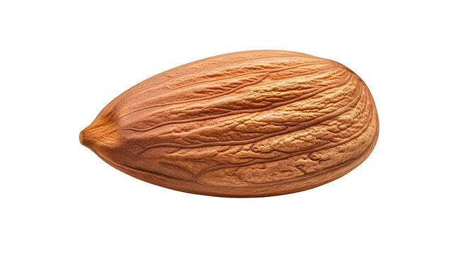 A single raw brown almond nut isolated for healthy food and nutrition photography isolated on transparent background