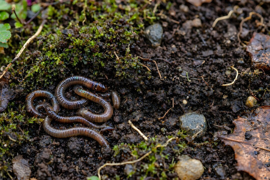 Earthworms on Moist Soil for Vermicomposting, Organic Farming and Soil Health