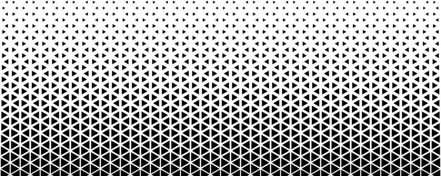 Abstract black and white triangle geometric halftone gradient background. Modern monochrome mosaic grid pattern texture for banner, poster, cover, wallpaper, and digital design projects.
