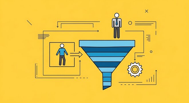 A business marketing sales funnel illustration representing customer conversion strategy