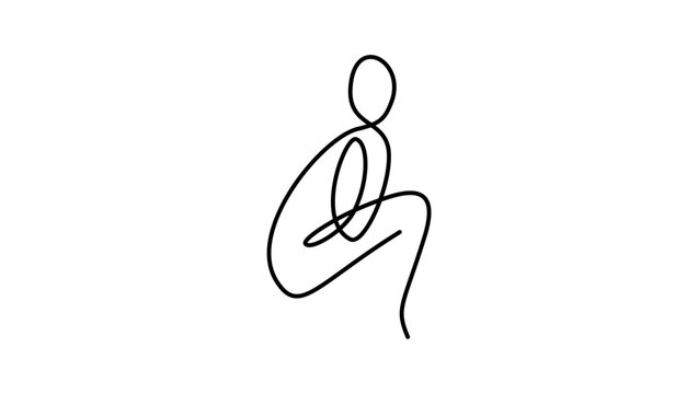 one line human, black isolated vector silhouette