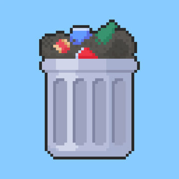 Pixel art Overflowing Trash Can game asset design