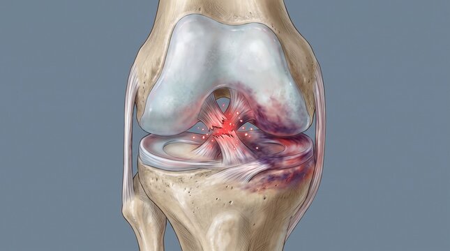 Detailed 3D Anatomy Render of a Ruptured Anterior Cruciate Ligament (ACL) Injury