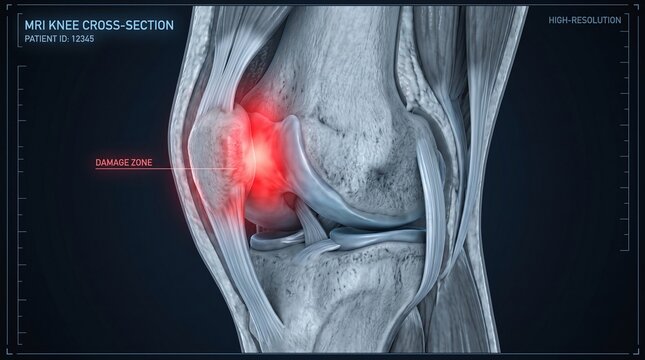 High-Resolution Sagittal Knee MRI Cross-Section Showing Patellar Damage Zone