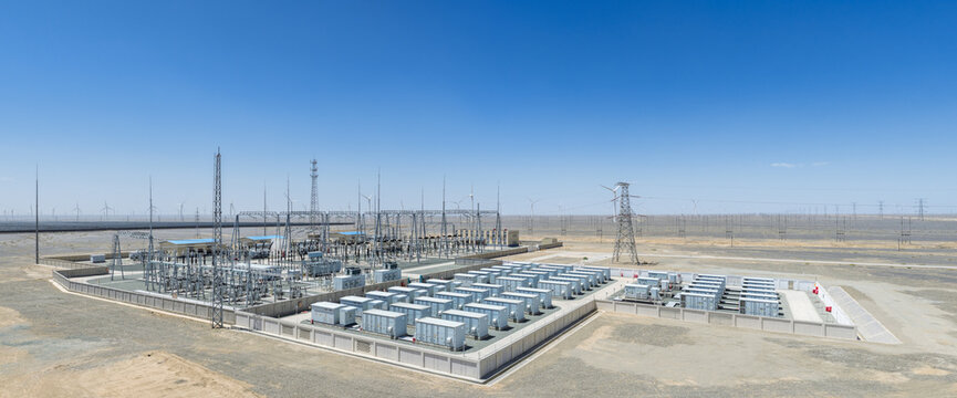 Aerial View of Energy Storage Power Station and Substation in Gobi Desert