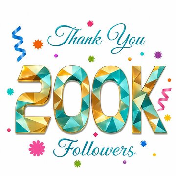 Thank you message celebrating 200k followers colorful vector design