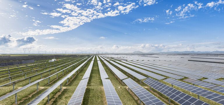 Aerial View of Vast Solar Photovoltaic Park on Grassland in Qinghai