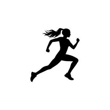 Female Runner Sprinting Silhouette Vector Isolated on White Background