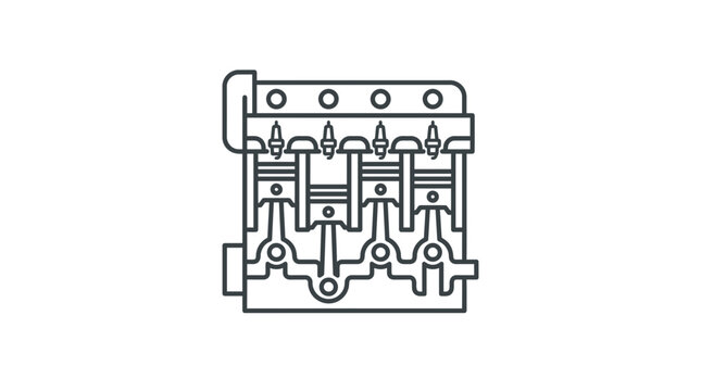 Inline Four Cylinder Engine Cross-Section Line Art