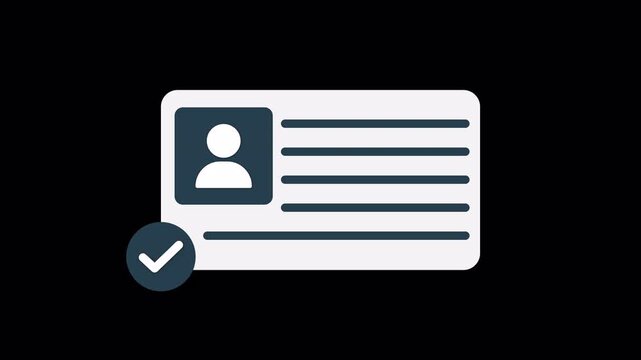 Identification card and profile verification with checkmark icon animation on transparent background