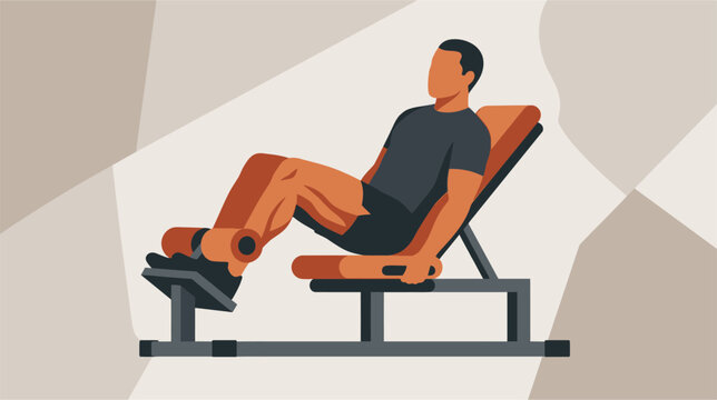 Vector illustration of a fitness athlete performing a leaning sissy squat exercise on a gym machine, focusing on quadriceps and core strength training, isolated on white background.