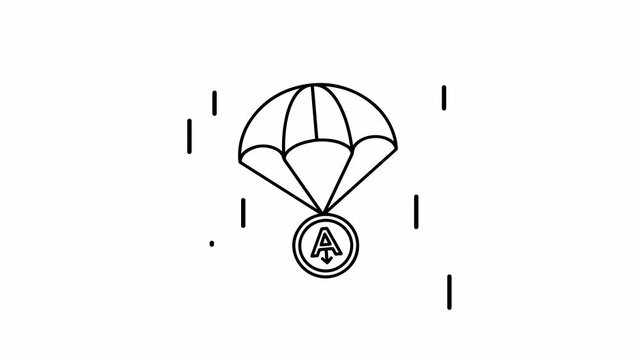 Cryptocurrency coin airdrop featuring a parachute carrying a digital token