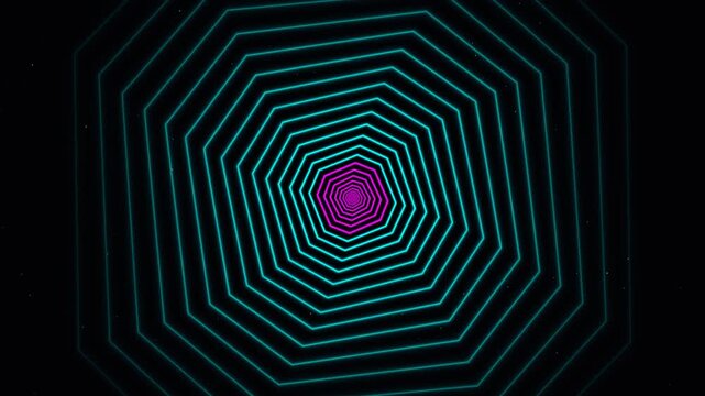 Abstract Retro Futuristic Neon Pink and Purple Geometric Octagon Tunnel Background with Cyberpunk Synthwave Aesthetic for VJ Loops and Motion Graphics