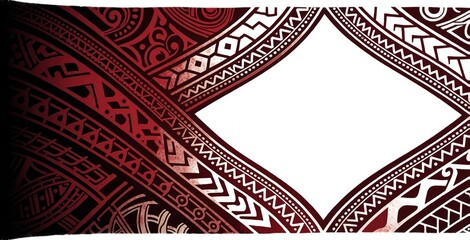 Obraz na płótnie Canvas Red, black tribal pattern art with geometric shapes. Polynesian style tattoo design on white background for skin ink. Traditional ethnic ornament borders show intricate lines, cultural symbols.