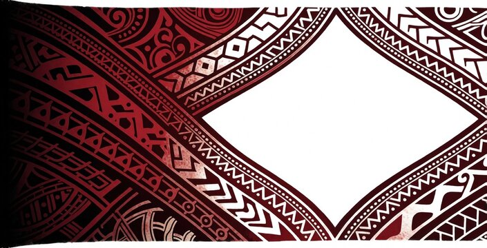 Red, black tribal pattern art with geometric shapes. Polynesian style tattoo design on white background for skin ink. Traditional ethnic ornament borders show intricate lines, cultural symbols.