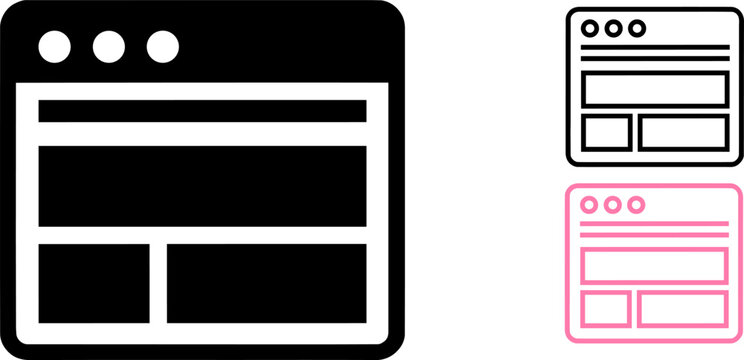 Icon On Minimalist website wireframe icons, browser interface layout symbols, digital web page design elements for UI UX prototyping ,Clean grouped each Icon