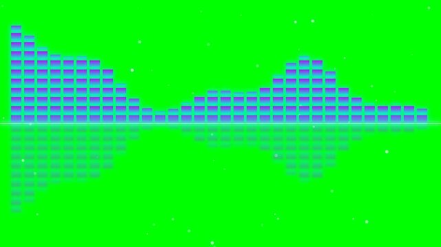 Digital Purple Audio Equalizer Spectrum Visualizer with Reflection and Particle Effects on Green Screen Chroma Key for Music Production and Editing