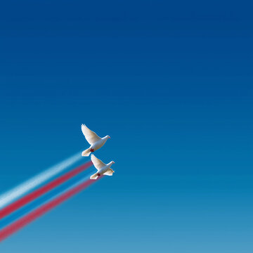  Minimalist doves with tricolor trails and clean lower background for branding.
