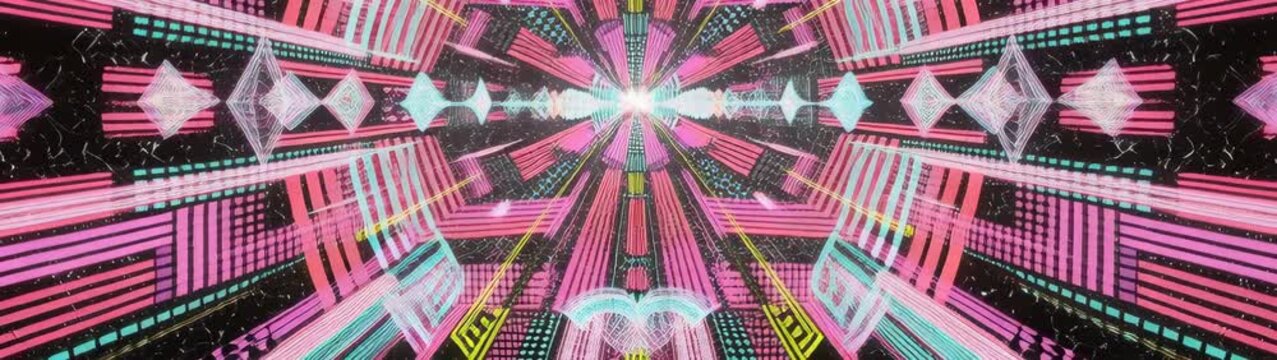 Digital geometry creating a futuristic pathway with shining central point bright lines forming a glowing deep tunnel.