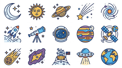 Colorful Space and Astronomy Icon Collection. © Karim