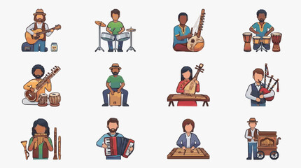 Fototapeta premium Musicians playing various instruments in cheerful group setting.
