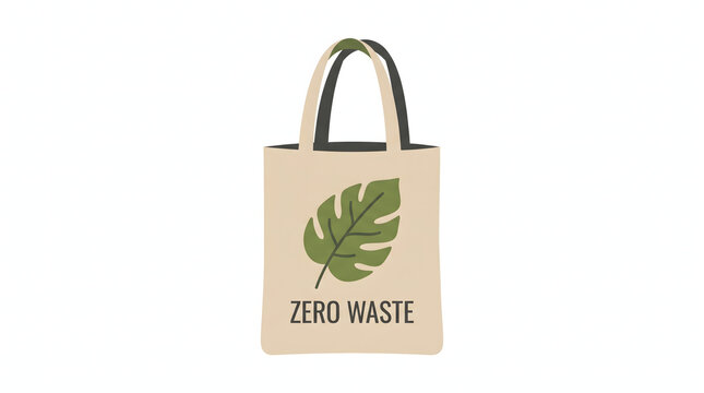 Reusable cotton tote bag with monstera leaf and zero waste message for sustainable lifestyle.