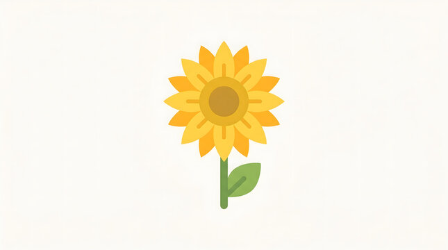 Minimalist flat vector illustration of a blooming yellow sunflower isolated on white background