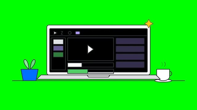 Animated Laptop Screen Displaying Video Player Interface