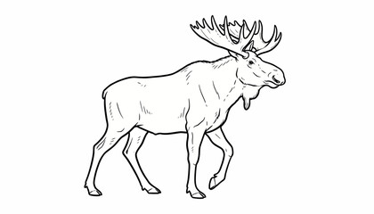 Obraz premium Hand drawn moose illustration, vintage elk line art vector, majestic bull moose with large antlers, wild forest animal sketch for hunting and nature logos