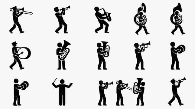 Musicians Playing Various Instruments Silhouetted.