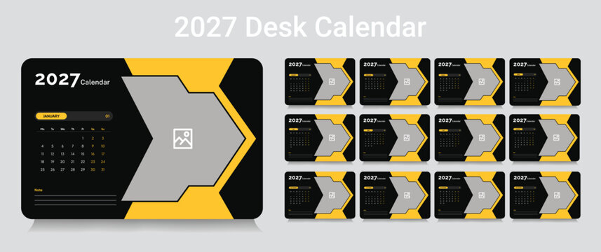 Customizable desk calendar 2026 template, corporate desk calendar schedule 2027 monthly 12-page planner layout, editable vector eps 10 file format
