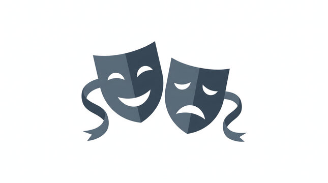 Minimalist dark comedy and tragedy drama masks isolated on a white background for theater icon.
