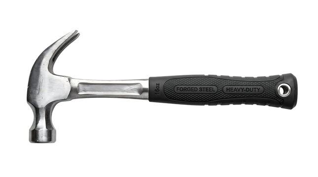 Metal claw hammer with black rubber handle for construction