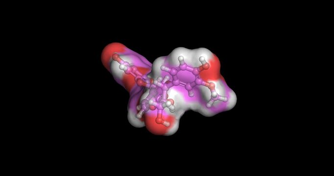 Silymarin, liver protecting flavonolignan from milk thistle, 3D molecule 4K spinning